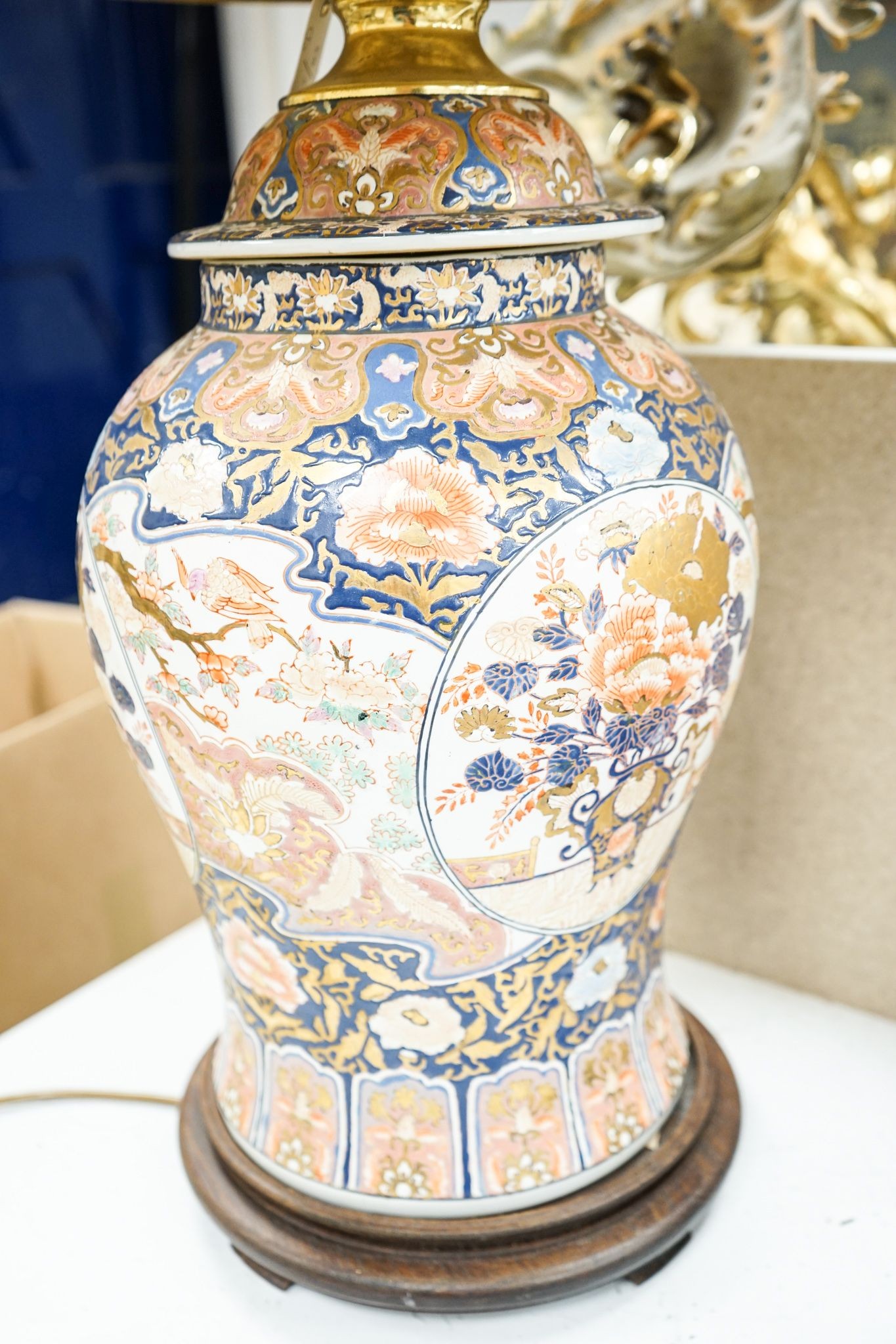 A Chinese Imari style vase converted to a lamp